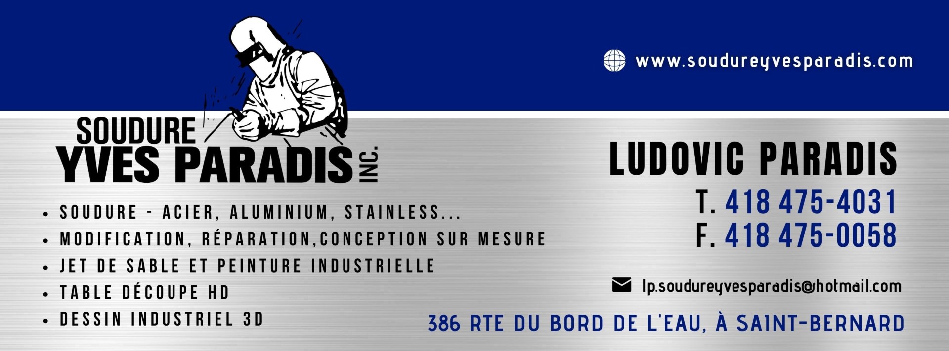 Bannière Soudure Yves paradis inc.